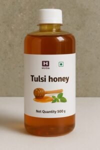 “Pure Tulsi Honey jar from Huda Enterprise — natural, herbal honey made with Tulsi extract.”